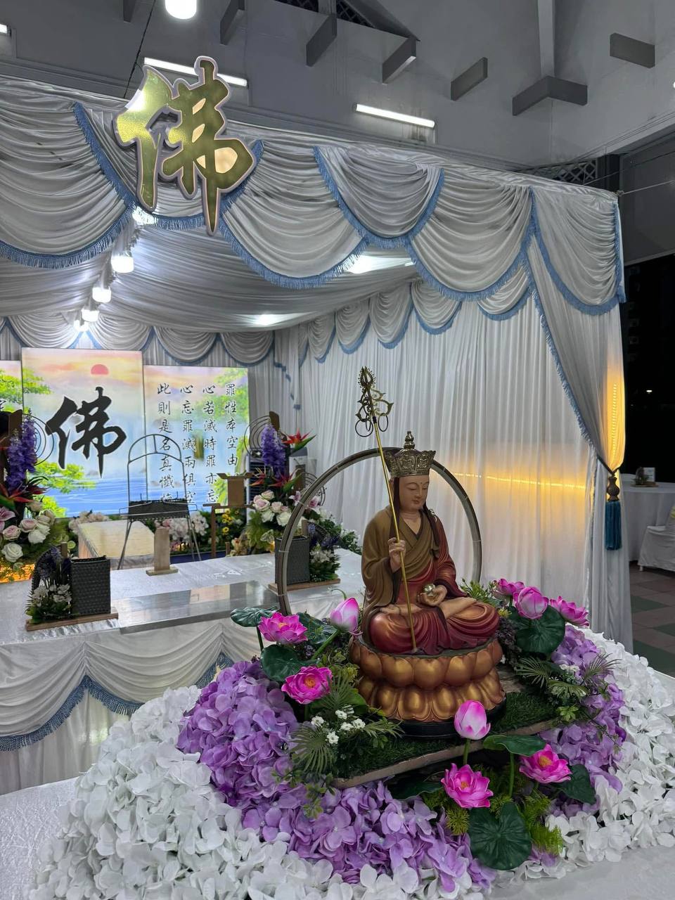 Buddhist funeral wake setup