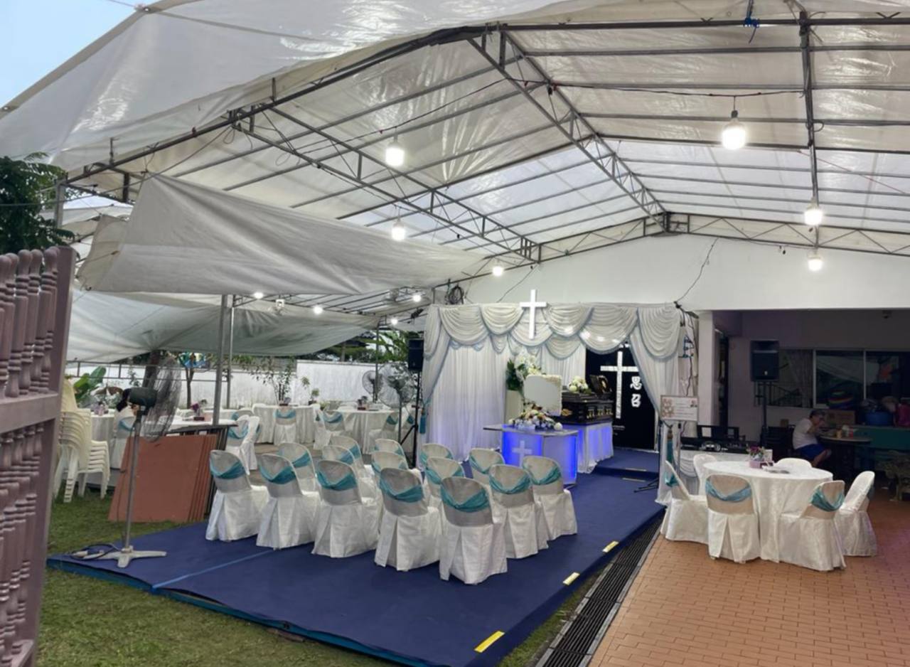 Christian funeral wake setup